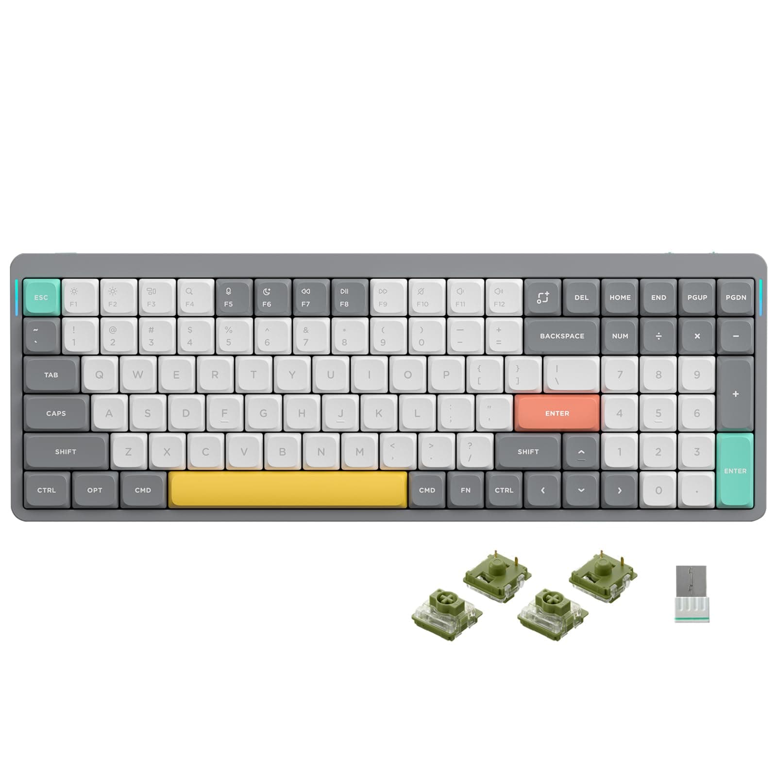 nuphy Air96 V2 Wireless Mechanical Keyboard,100 keys RGB Backlit Keyboard,Supports Bluetooth 5.1,2.4G and Wired Connection,for PC/Laptop/Windows/Mac -Grey Gateron Moss Switch