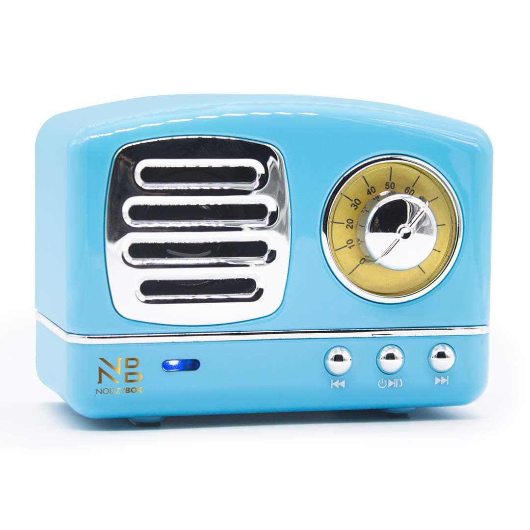 NB NOIZZYBOX XS Prime Retro Wireless Vintage Portable Travel Bluetooth Bookshelf Speaker with USB, TF Card, AUX in and Built in Mic (Aqua Blue)