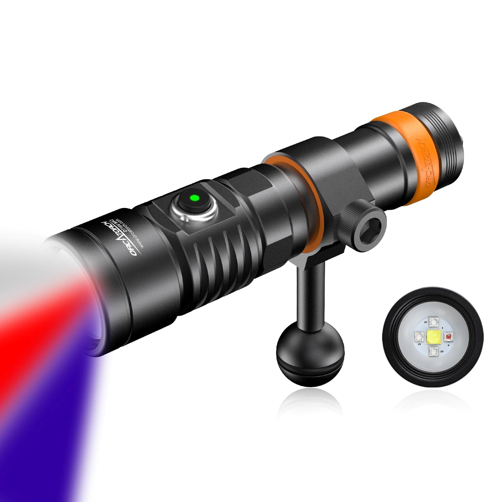 ORCATORCH D710V 2000 Lumens Underwater Video Light, White Red Violet Tri-Color, 120-Degree Wide Beam Scuba Flashlight for Dive Photography Fill Light and Fluorescent Night Diving