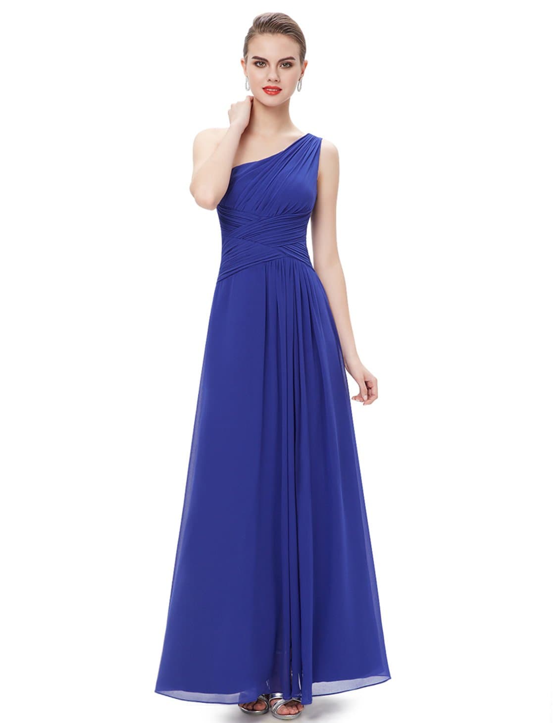 Ever-Pretty Womens One Shoulder Floor Length Black Tie Affair Dress 12 US Sapphire Blue