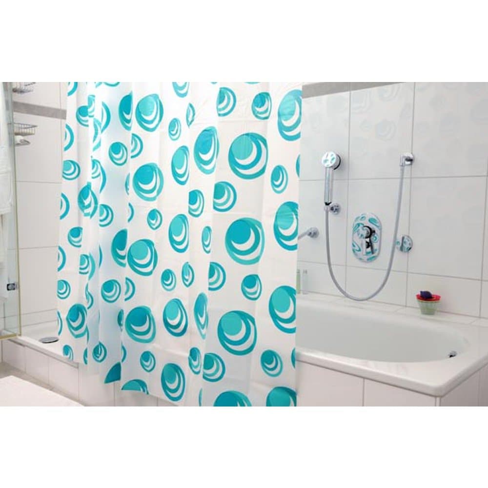HAB & GUT -DV042V- Shower curtain EVA, 71 x 71 inches -180 x 180 cm-, bath curtain with geometric teal coloured circles on a white background