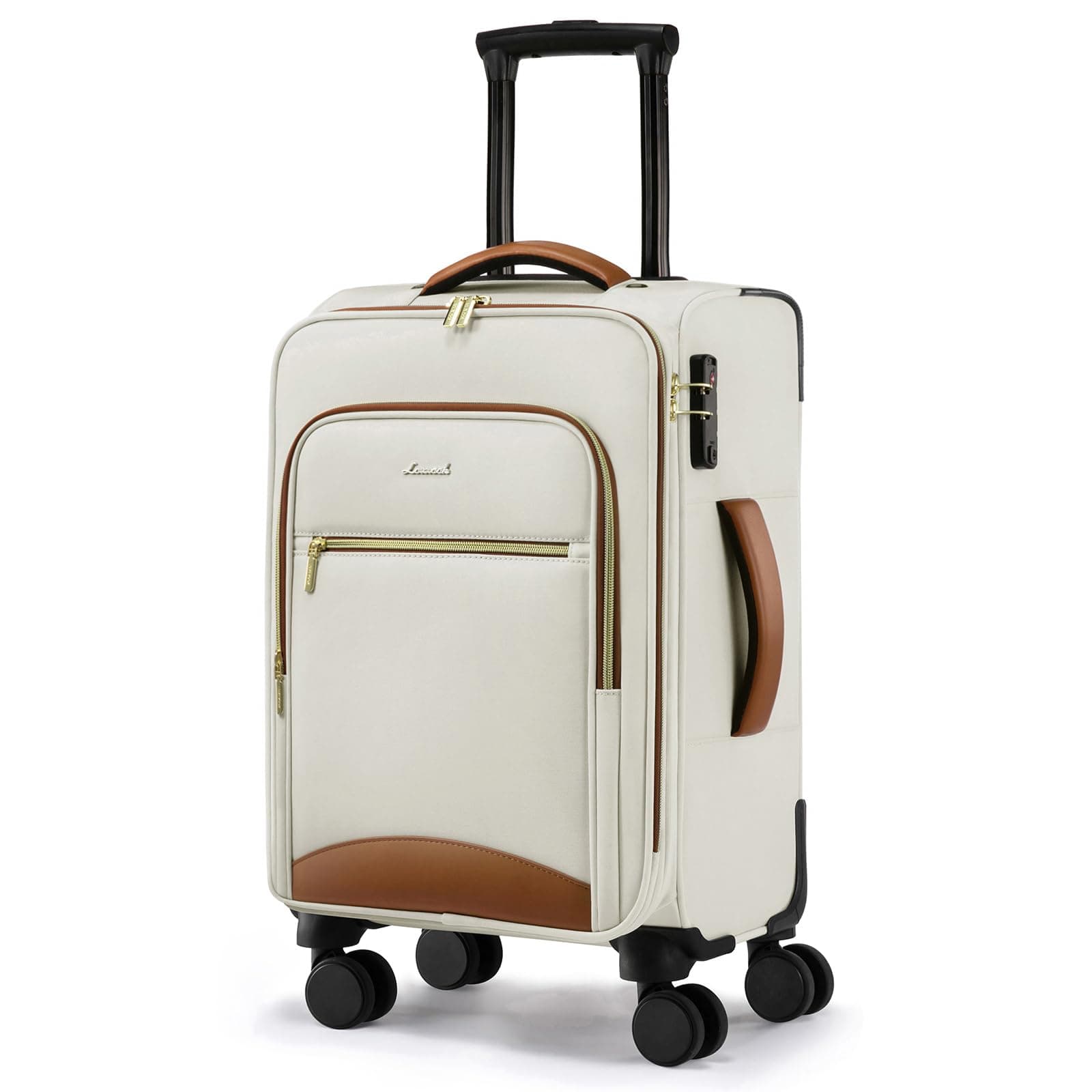 LOVEVOOKCarry On Luggage 22x14x9 Airline Approved with Spinner Wheels, 20 Inch Softside Suitcases for Travel, Lightweight Rolling Carry on Suitcase with TSA Lock for Women Men Weekender, Beige-brown