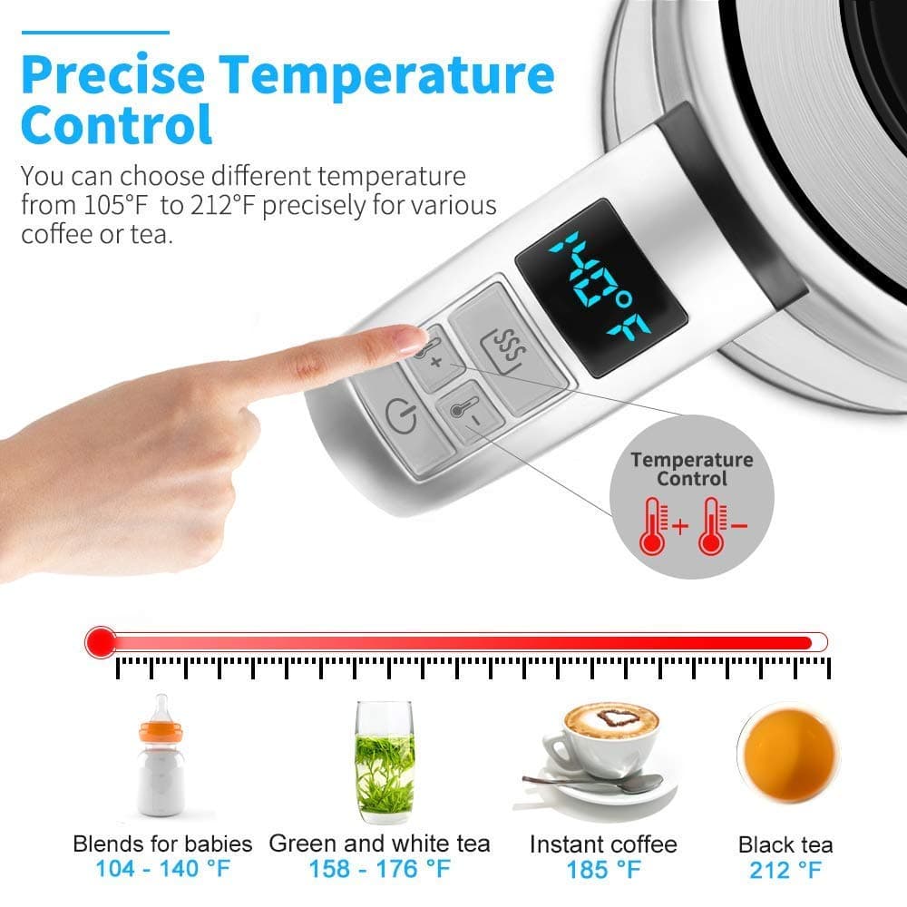 Vestaware Electric Kettle Glass Temperature Control, 1.7L Tea Kettle Cordless with LED Blue Light, Water Kettle Electric with Auto Shut-Off, Keep-Warm Function