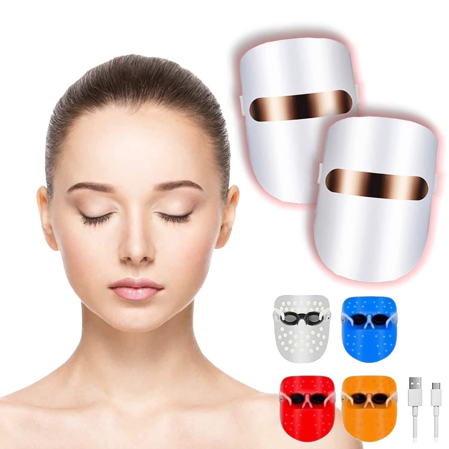 Face Mask LED Photon Lamp Device Spectral Skin Rejuvenation Skin Whitening Firming Mask Acne Treatment Anti-Wrinkle Face Skin Care Individual Lights of Red/Blue/Orange1