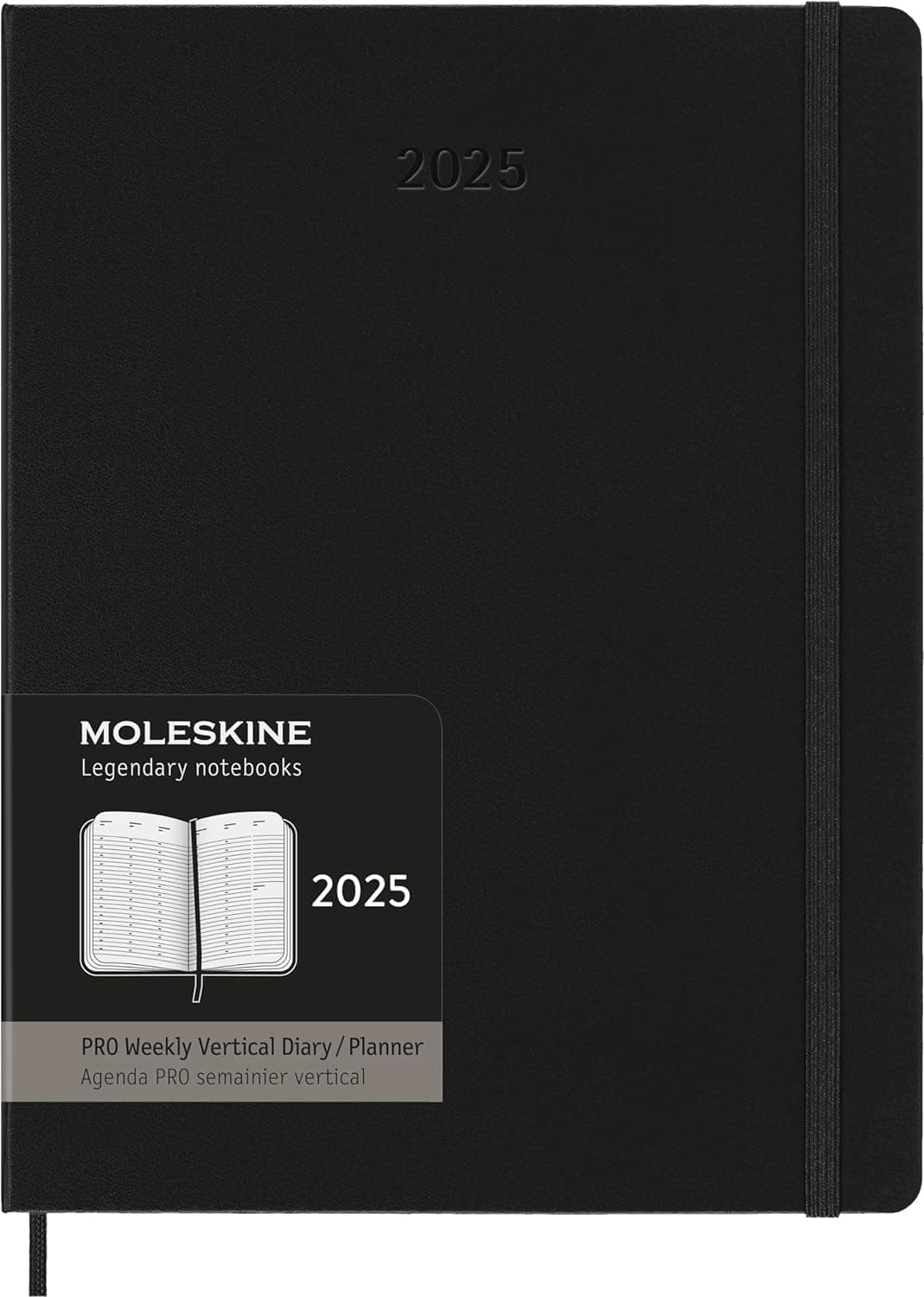 Moleskine PRO 12 Month 2025 Weekly Vertical Planner, Hard Cover, XL (7.5" x 9.75"), Black, 288 pages