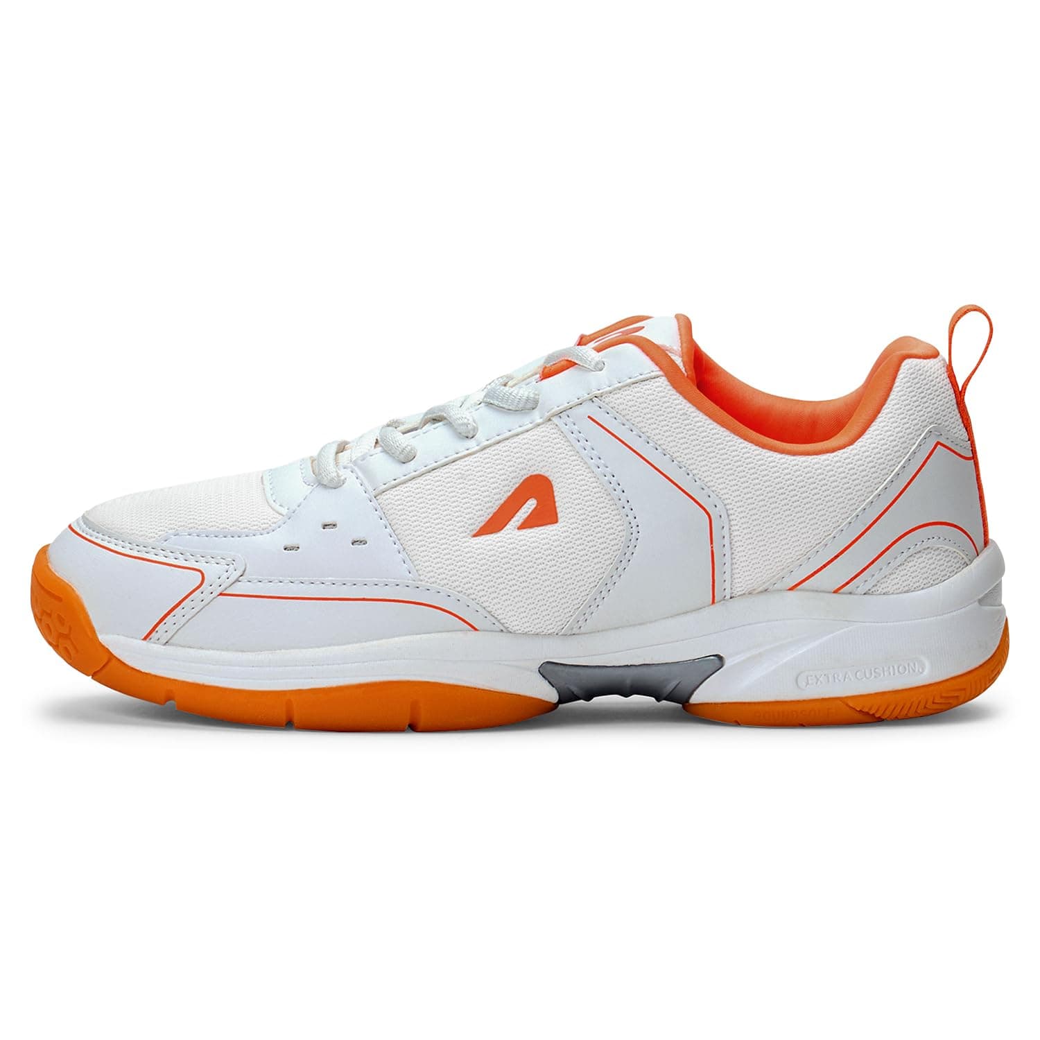 Boldfit Badminton Shoes for Man Lightweight Non Marking Shoes for Badminton Breathable Anti Skid Shoe for Man Shuttle Non Marking Indoor Shoe for Pickleball, Tennis, Padel, White Orange - 06