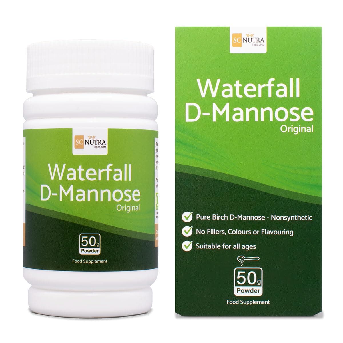 Waterfall D-Mannose Powder - 100% Pure D-Mannose Powder Naturally Sourced from Birch - Not a Blend - Free from Bulking Agent, Fillers & Cranberry - 50g / 1.76oz