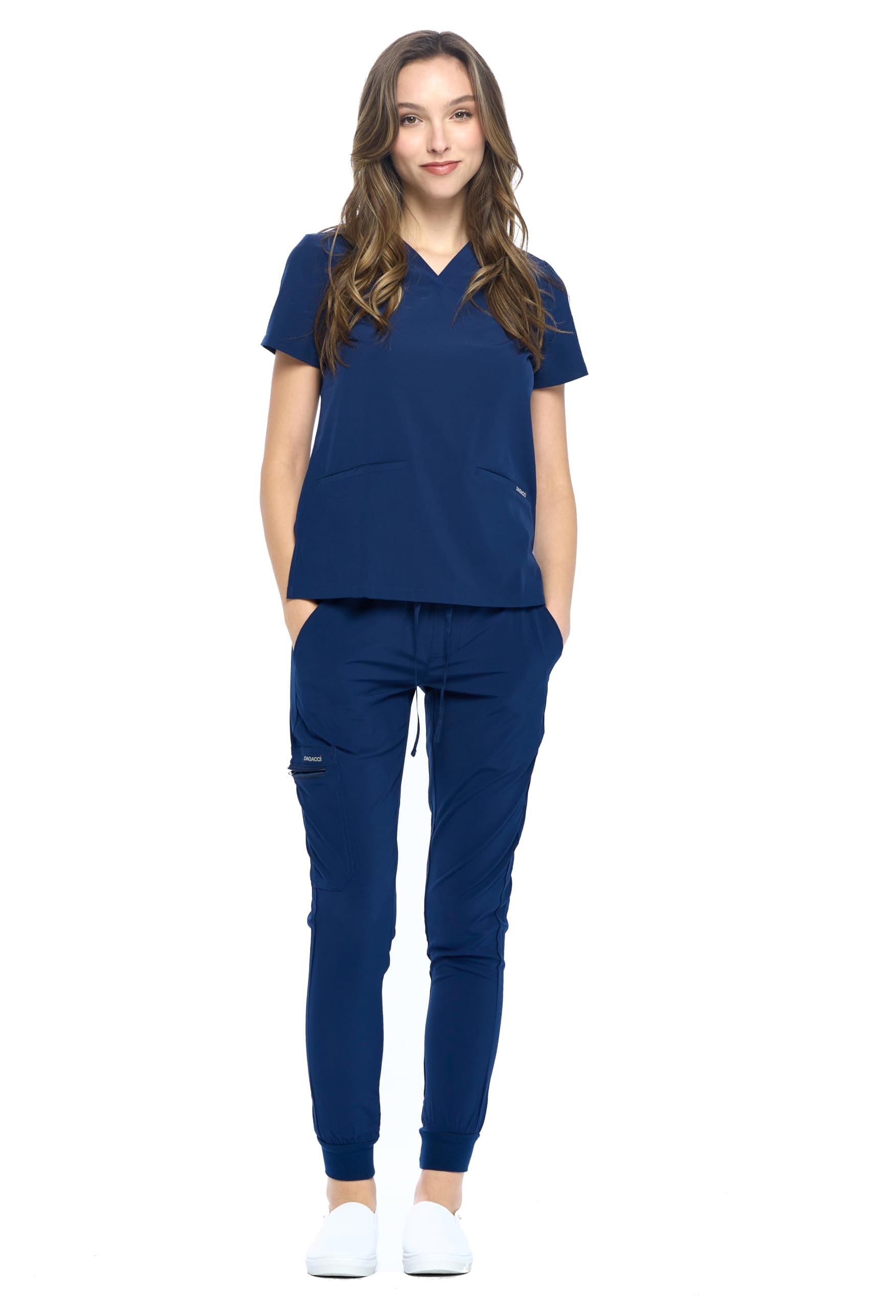 Jogger Scrubs for Women Set – V-Neck Scrub Top & Elastic Jogger Scrub Pants for Women 8 Pockets