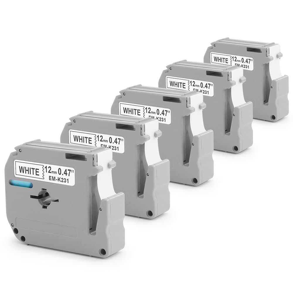 Suminey Compatible Label Tape Replacement for Brother M Tape 12mm 0.47 Inch M231 MK231 M-K231 Work with Brother Ptouch PT-M95 PT-90 PT70 PT-65 PT85, Black on White, 26.2 Feet, 5-Pack