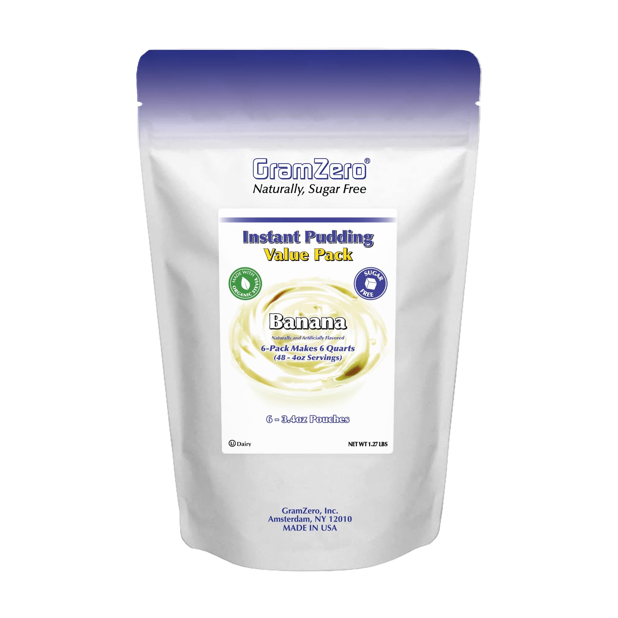 GramZero Banana Sugar Free Pudding Mix 6-Pack, Great For Nutrition Club Meal Replacement Shakes, Low Calorie Dessert, Stevia Sweetened