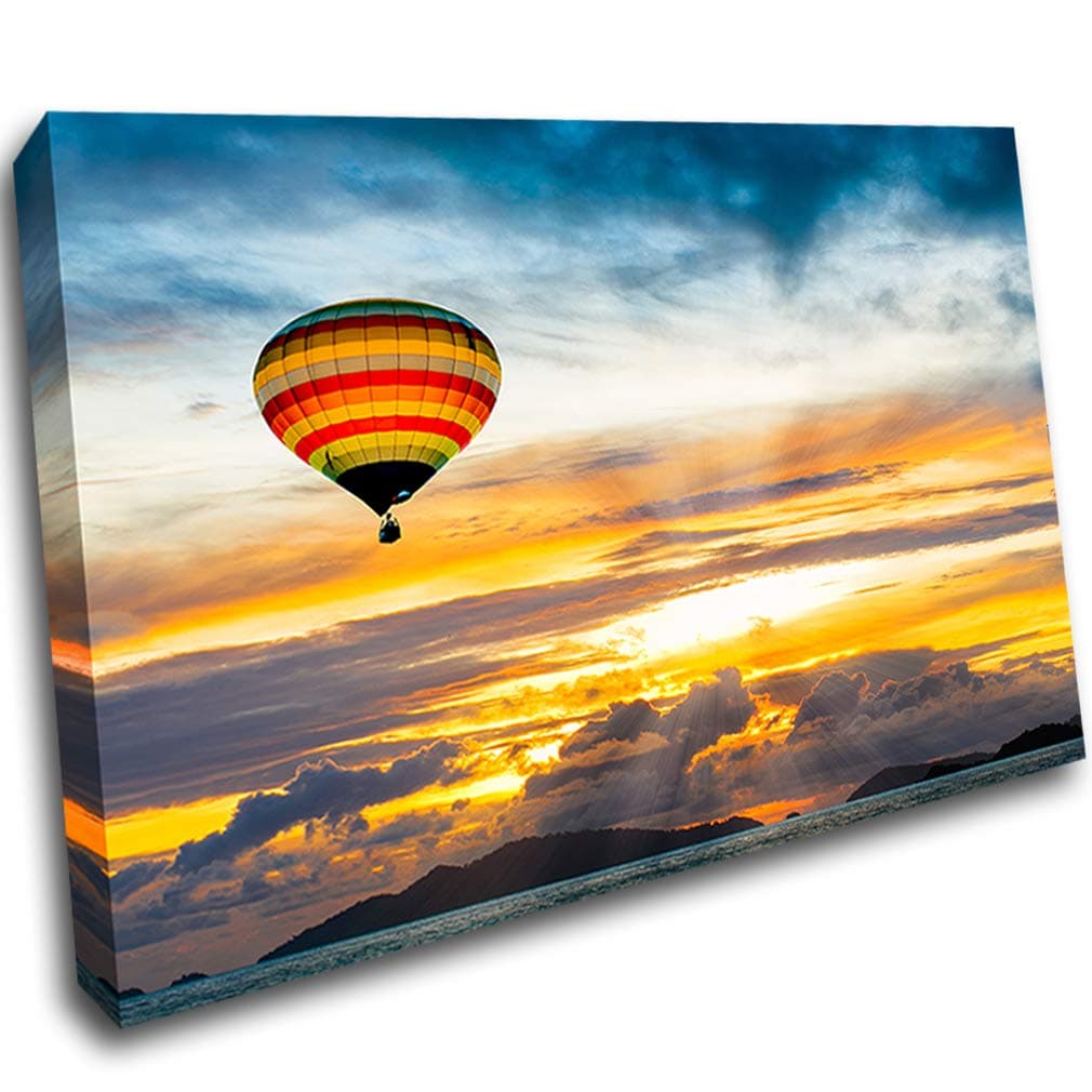 LoveSticker Hot Air Balloon Ocean Sunset Canvas Wall Frame 3D Art Canvas Mount Room H379(24x36inch (60x90cm))