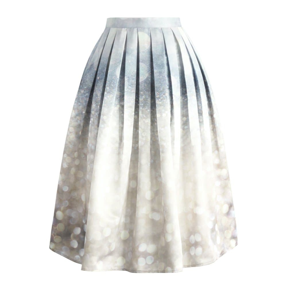 CHICWISH Women's Floral Secnery Printed High Waist A-line Midi Pleated Skirt