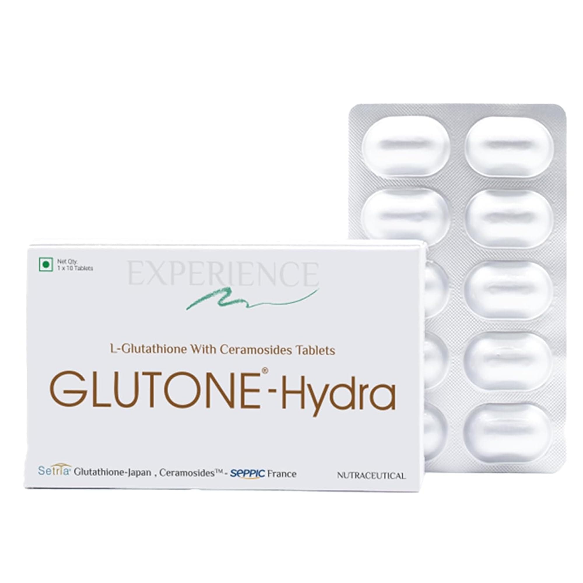 Glutone-Hydra | Setria Glutathione with Ceramosides Tablets for Dry Skin | For Glowing Hydrated Skin | Pack of 10 Tablets