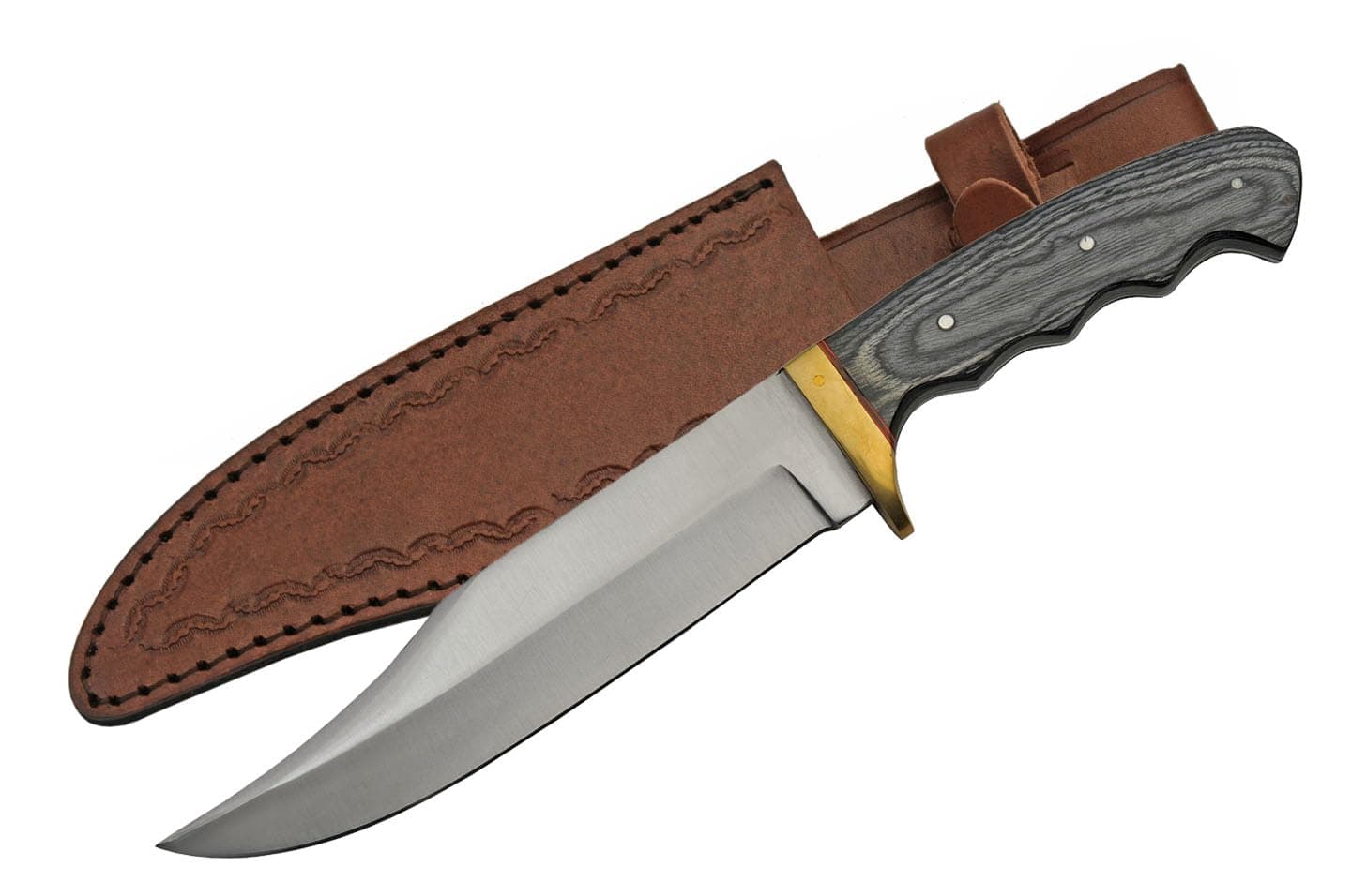 SZCO Full Tang Bowie Knife 12.25 Inch - Pocket Knifes with Stainless Steel Blade, Wood Handle, Brass Guard & Leather Sheath - Camping Knife for Hiking, Camping - Skinning knife for Men