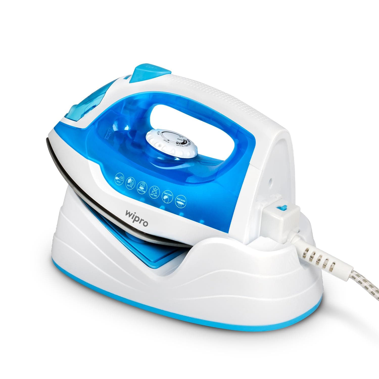 - wipro Elato Gs206 2In1 Cord Plus Cordless Steam Iron|Dry&Steam Iron|1250 Watts|Scratch Resistant Ceramic Soleplate|Vertical&Horizontal Steaming|Anti Calc|Anti Drip|Autoclean Tech|2 Years Warranty