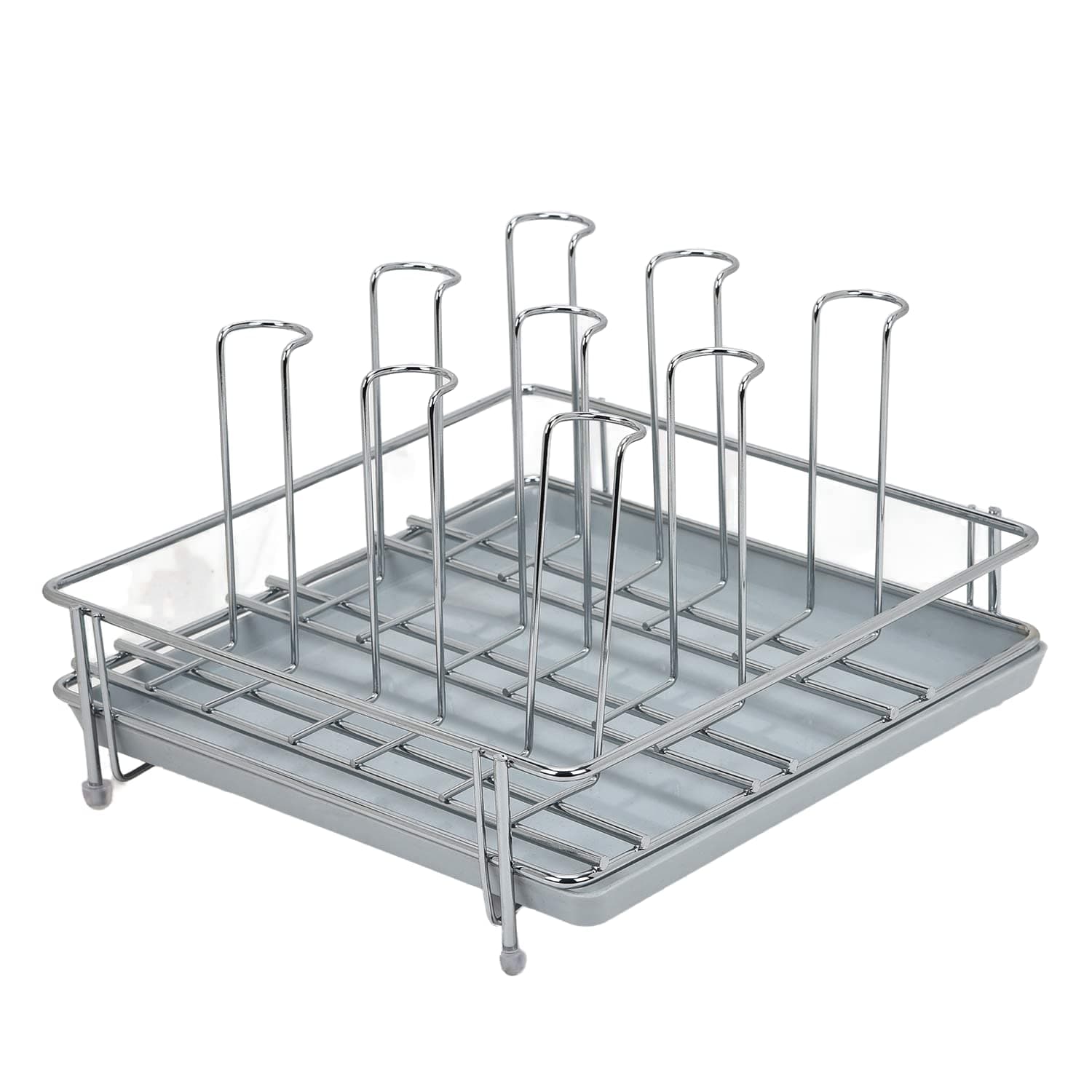 LEVON Stainless Steel Glass Stand for 6 & 9 Glasses | Silver Glass Holder for Kitchen & Dining Table | 9-Rack Durable Organizer | Rustproof & Space-Saving
