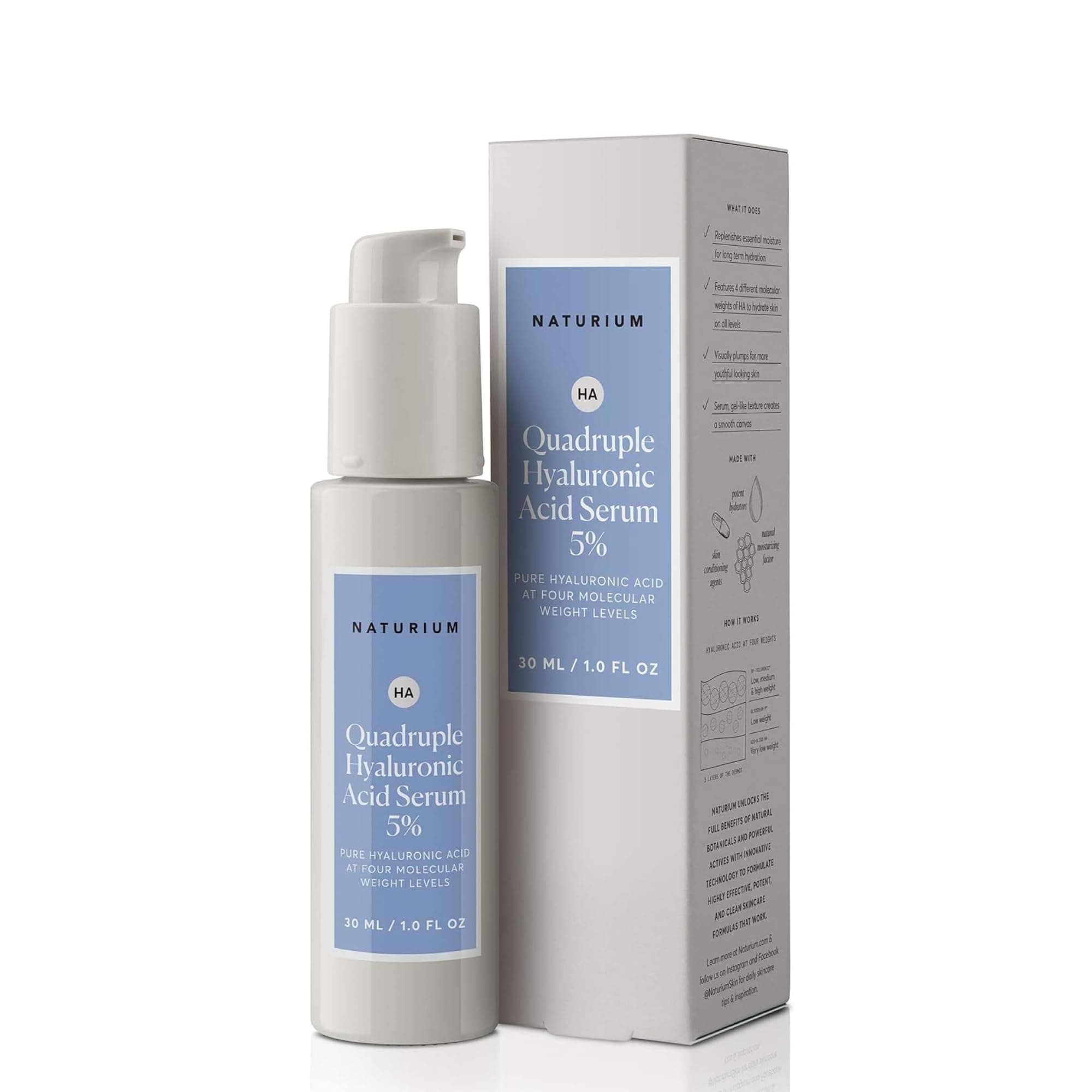 Naturium Quadruple Hyaluronic Acid Serum 5%, Hydrating & Anti-Aging Face Moisturizer, Fragrance Free, 1.0 oz