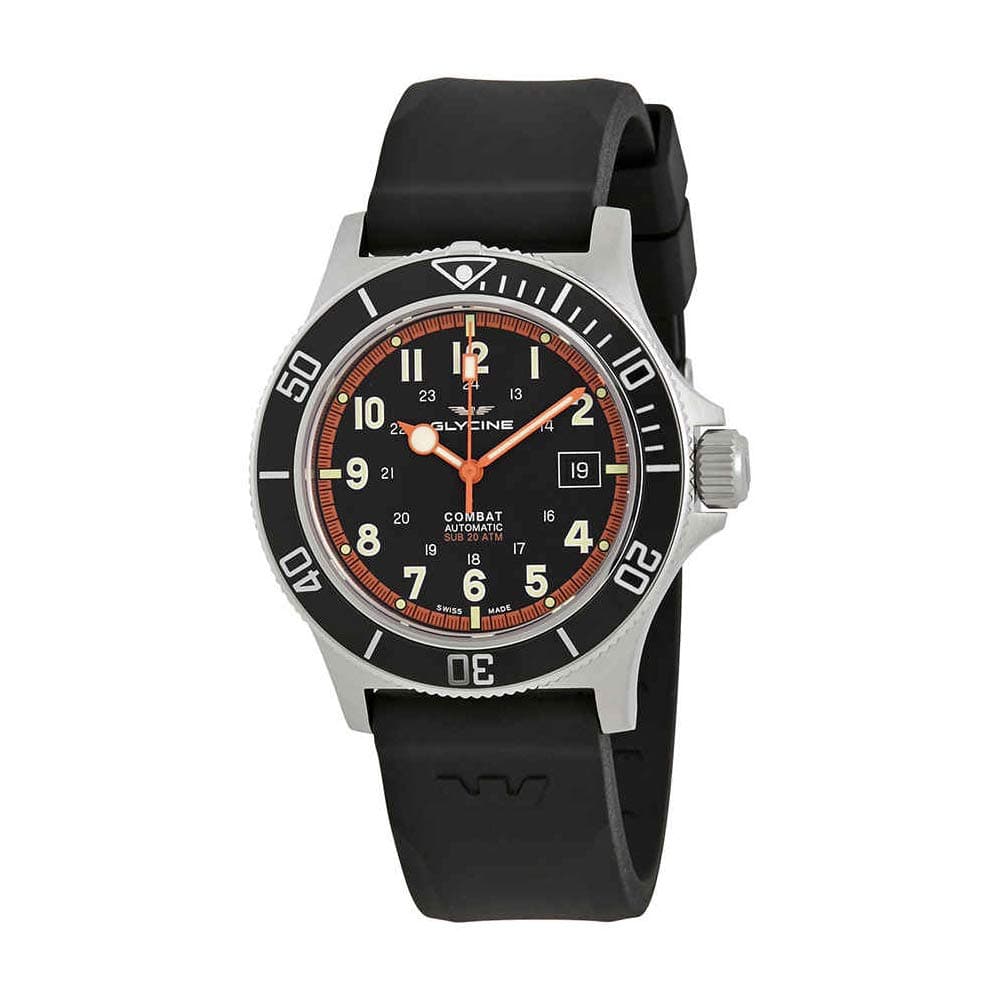 Glycine Combat Sub Automatic Black Dial Men's Rubber Watch GL0088