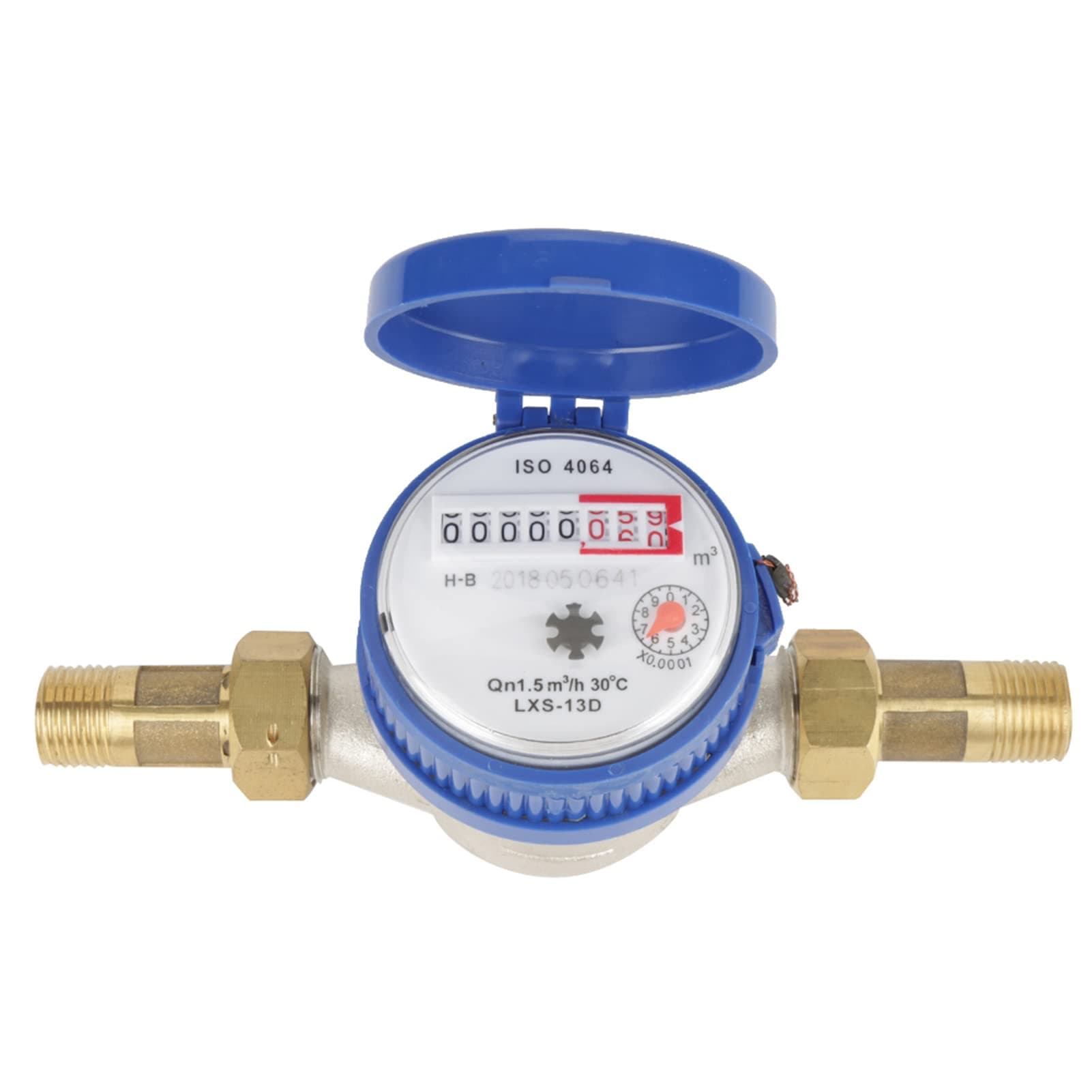 Cold Water Meter, 15mm 1/2 inch Liquid Water Gauge Flow Meter with Fittings for Garden & Home Usage