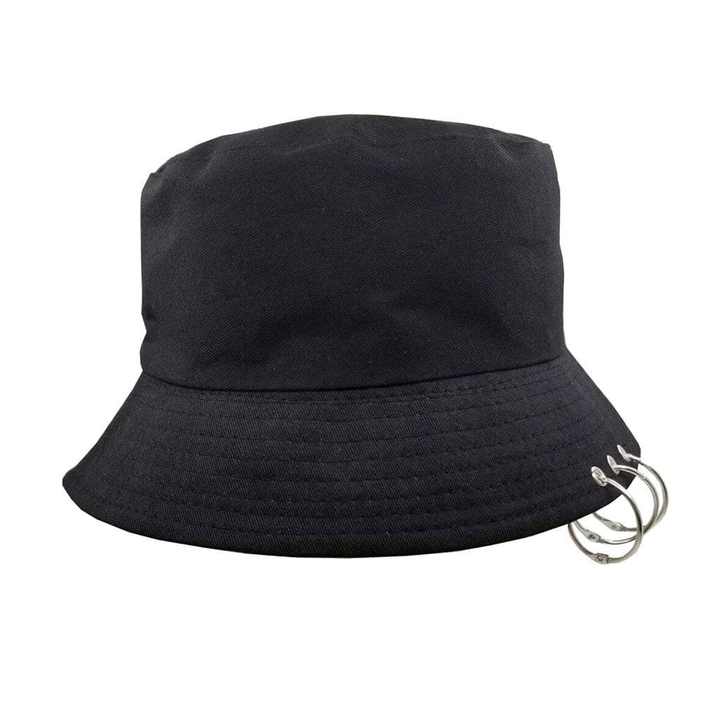 K-POP Ring Bucket Hat - Womens Mens Adjustable Packable Wide Brim Fishing Hat with Rings Black