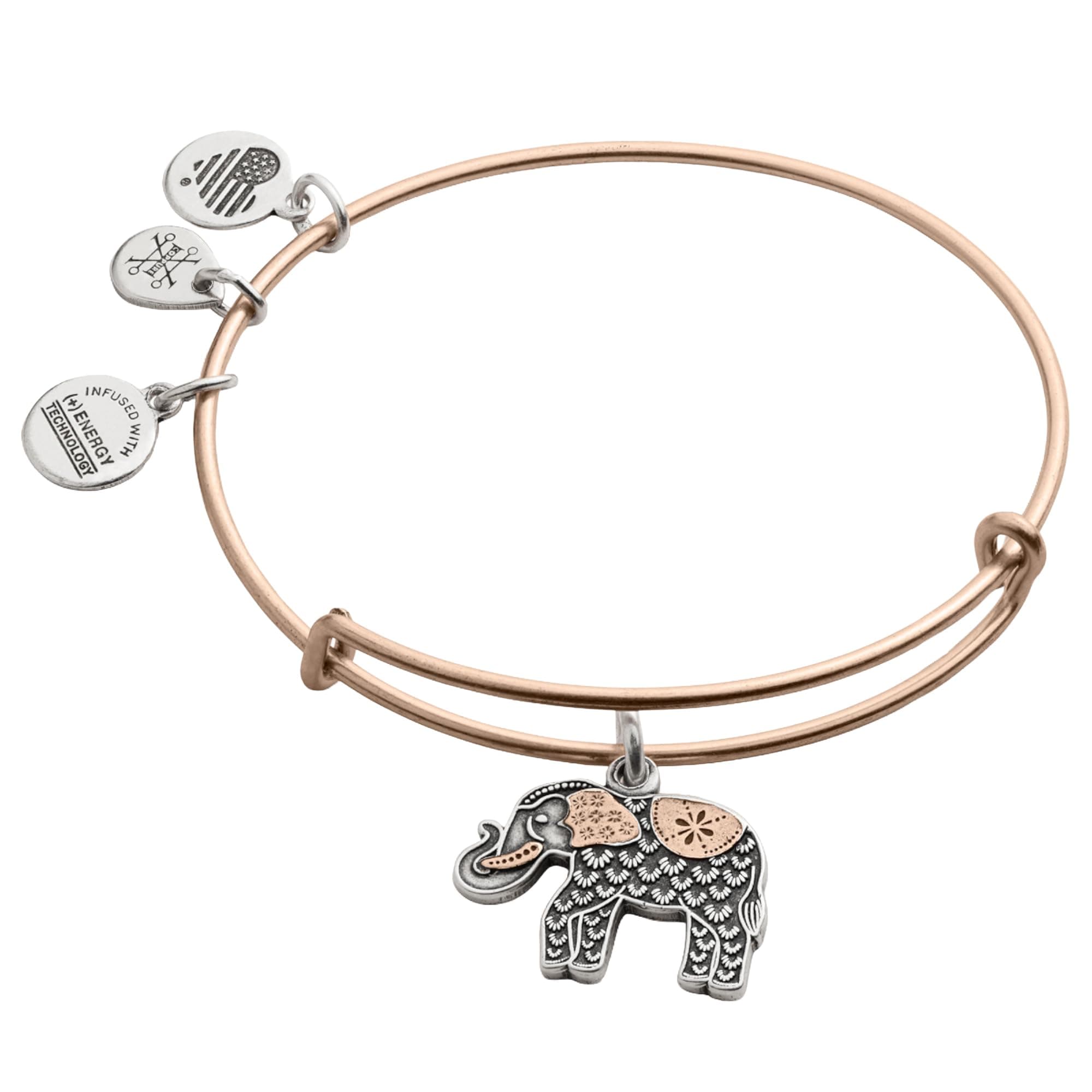 Elephant Charm Bangle, Two-Tone - 14k Gold Over Sterling Silver, Lucky Jewelry for Women, Adjustable Bracelet, Ideal Gift Jewelry