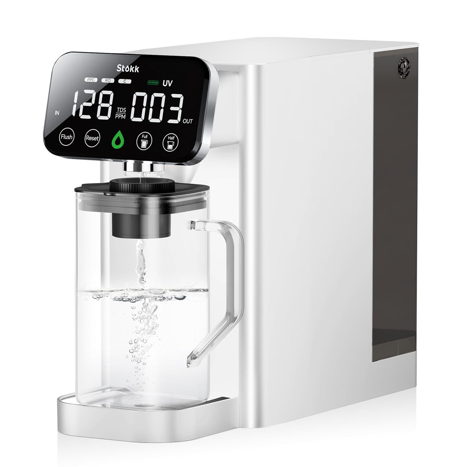 Stokk T1 Lite UV Reverse Osmosis Water Filter Countertop, Carafe Alkaline Boost, 6-Stage RO Filtration System, Home Water Purifier, Reduce TDS PFAS, White