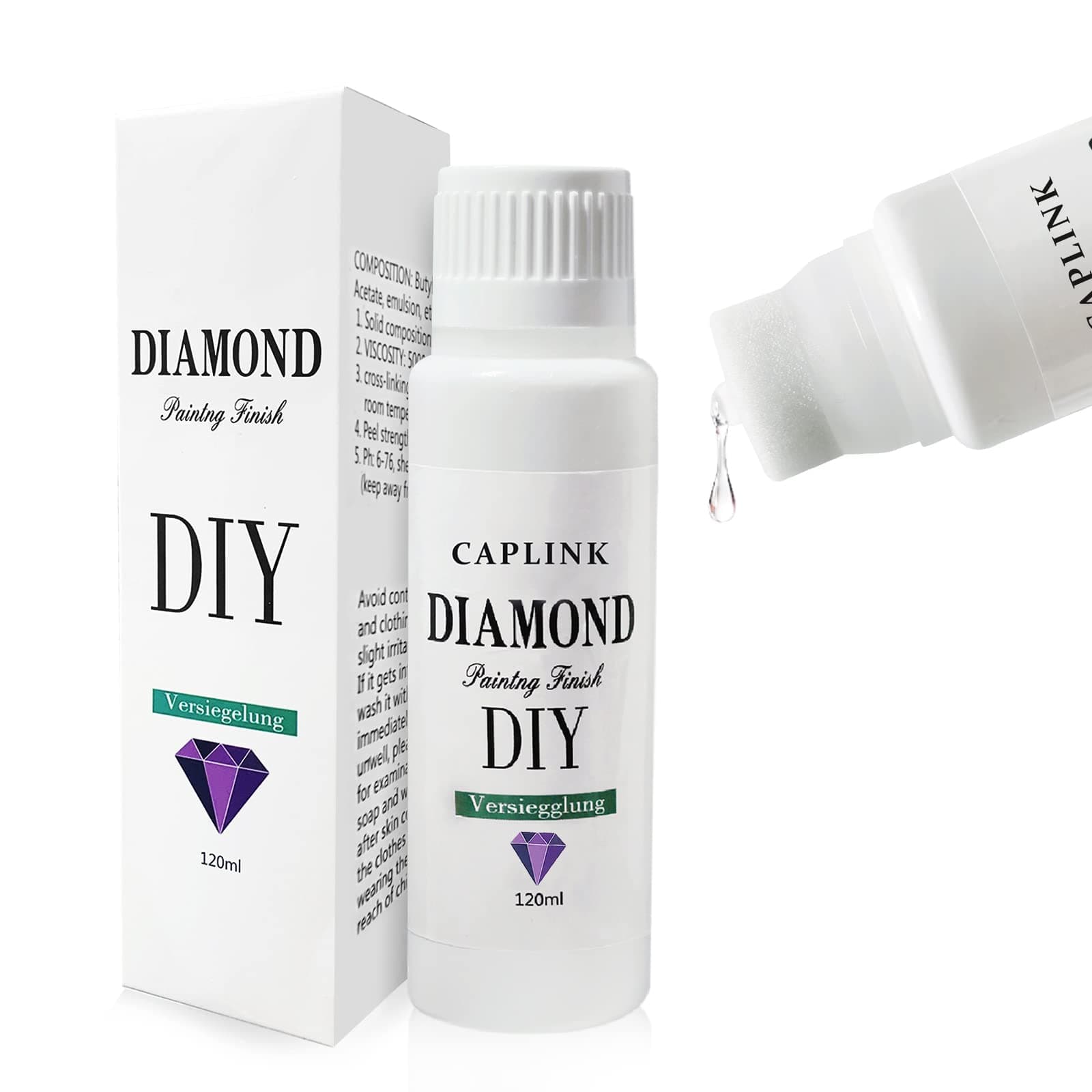 CAPLINK 𝟐𝟎𝟐𝟐 𝐔𝐩𝐠𝐫𝐚𝐝𝐞𝐝 Diamond Painting Sealer 120ML, Diamond Painting Protective Agent, 5D Diamond Painting Glue Permanent Hold & Shine Effect Sealer for Diamond Painting and Puzzle Glue