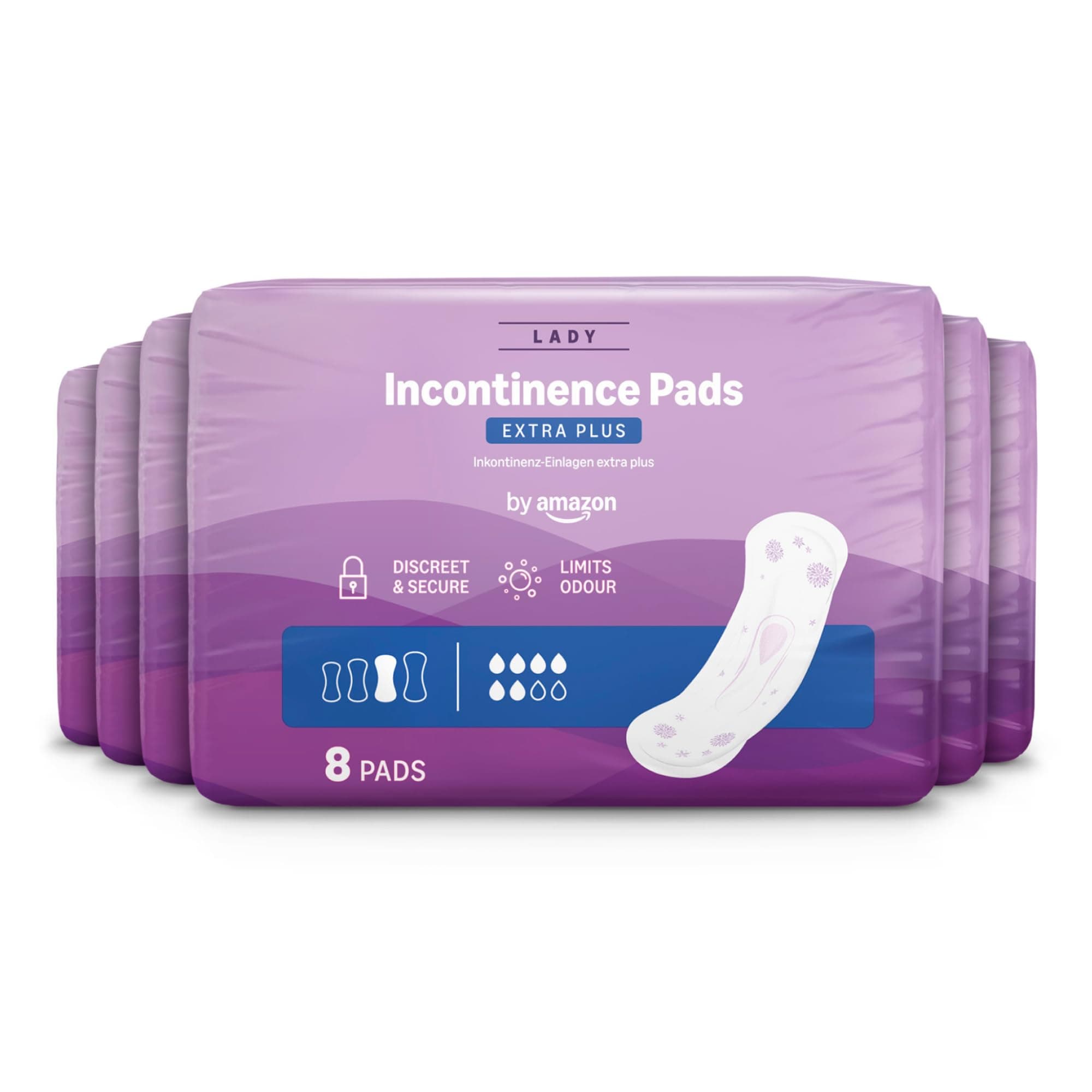 Incontinence Pads Extra Plus, 48 Pads (6 Packs of 8), Individually wrapped, Unscented (Previously Amazon Basic Care) - Packaging May Vary
