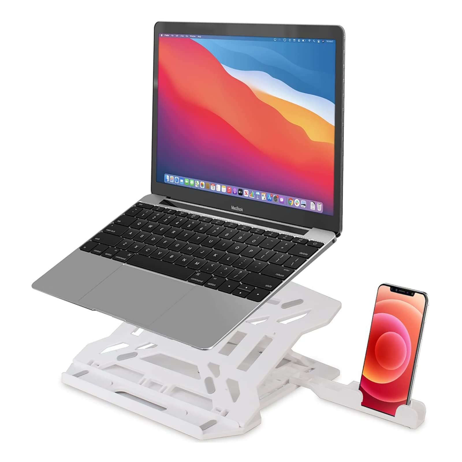 Dyazo Laptop Stand for Desk Adjustable Height, 8-Level Foldable Portable Laptop Riser Holder with Phone Stand, Ventilated Cooling Notebook Stand for 11"-15.6" Laptops/Tablet - (White, ABS+Plastic)