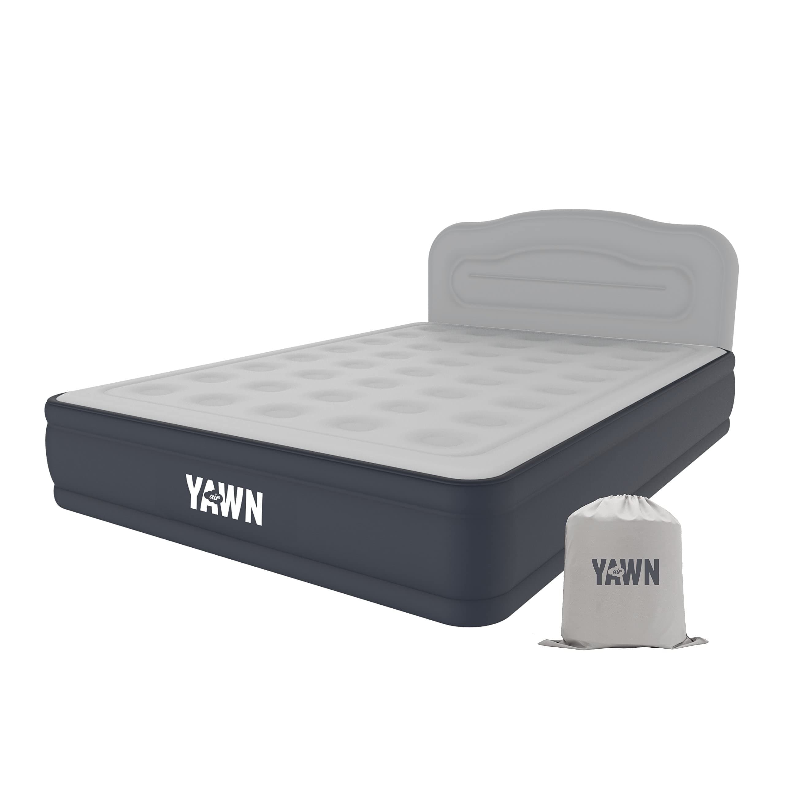YAWN Air Bed, Super Fast Self-Inflating Airbed with Built-in Pump and Space Friendly Headboard, QUEEN