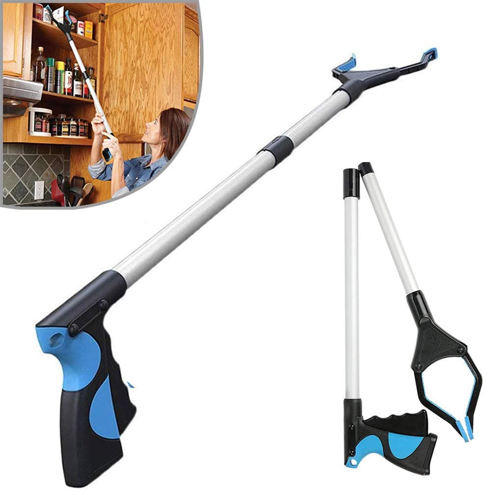 Long Handled Picker, 33" Foldable Rotating Grabber Reacher Gripper Tool, Fishing, Trash Picker, Elderly Disabled Handicap Arm Pick Up Assist Tool Extender Arm Heavy Duty Grip Handle (1)