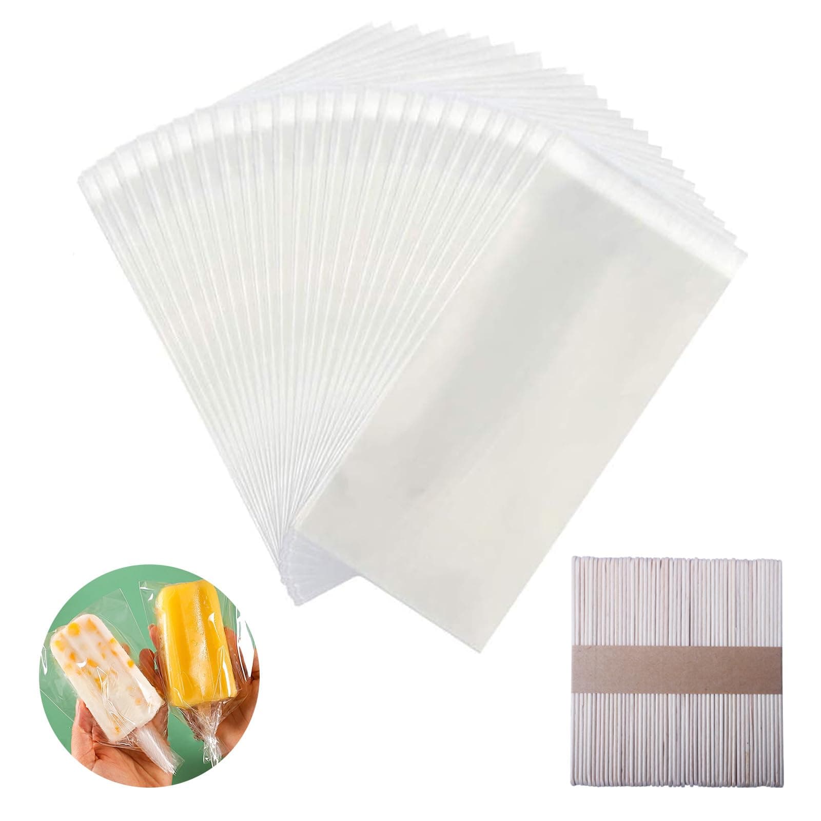 Miaowoof Popsicle Sticks and Bags 200 PCS Popsicle Sticks and 200 PCS Bags