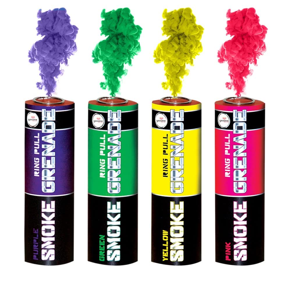 RING PULL SMOKE GRENADES Rainbow Pack of 4 Colors - Yellow, Green, Purple and Pink