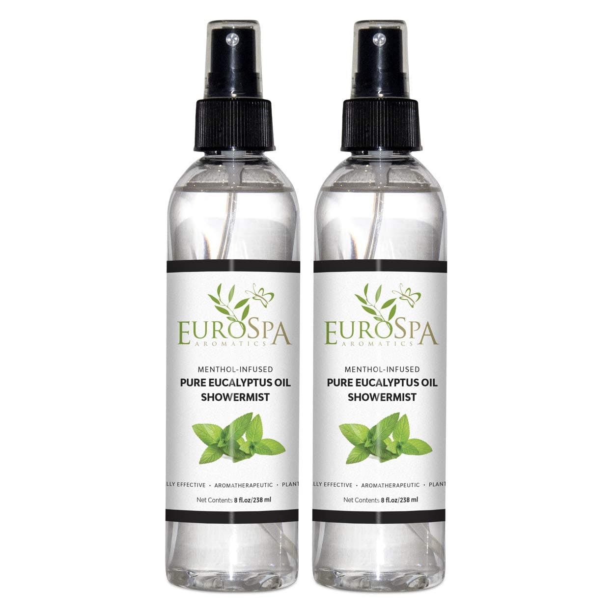 EuroSpa Aromatics Pure Eucalyptus Oil ShowerMist and Steam Room Spray, All-Natural Premium Aromatherapy Essential Oils - Menthol Infused, 8oz, 2 Pack