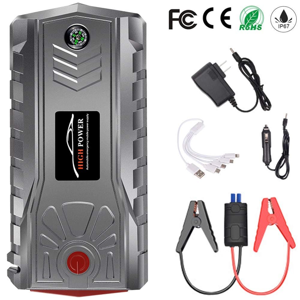 LIMEID Car Jump Starter - 600A 19000mAh Portable (Up to 6.0L Gas) Emergency Battery Booster Pack with 4 USB Charging Outputs, LED Flashlight, and Compass, For Travel, Camping, Emergency,A