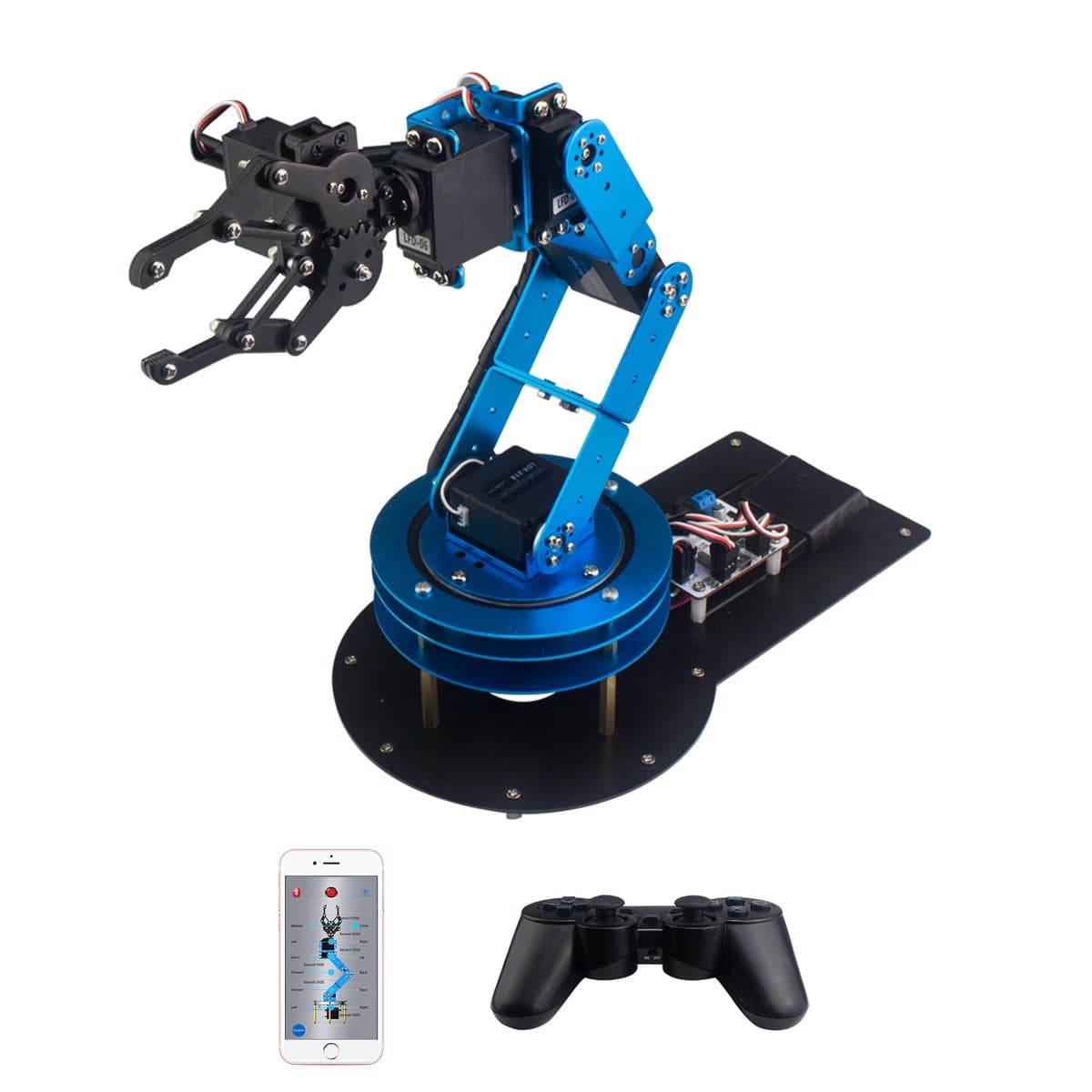 LeArm Robotic Arm 6DOF Full Metal Programmable Robot Arm with Servo, Controller, Wireless Handle/PC/App/Mouse Control, Support Python Programming Learning Kit
