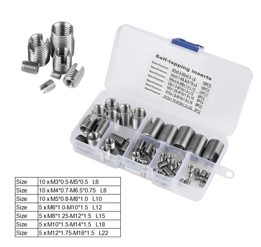 50PCS Threaded Inserts,Self-Tapping Thread Insert,M3-M12 Thread Reinforce Repair Tool,With Certain Elasticity,Even Load,Avoid Loosening,for Embedded In Plastic,Copper,Repair The Damaged Inner Thread