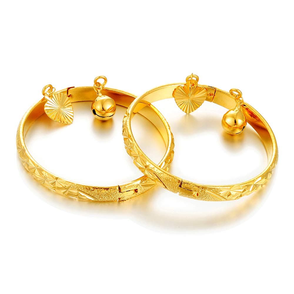 Birthday Gifts for baby 18K Gold plated Mini Size Baby Bangles Bracelet for infants girls boys Stars Bells Heart Jewelry (2pcs/lot)