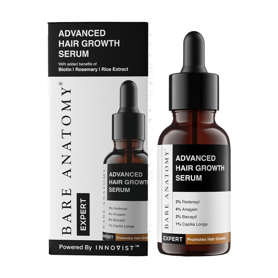 Bare Anatomy Advanced Hair Growth Serum | 3% Redensyl, 4% Anagain, 3% Baicapil, 1% Capilia Longa, Rosemary, Biotin & Rice Extract | Hairfall control & Hair Density | Women & Men | 30ml