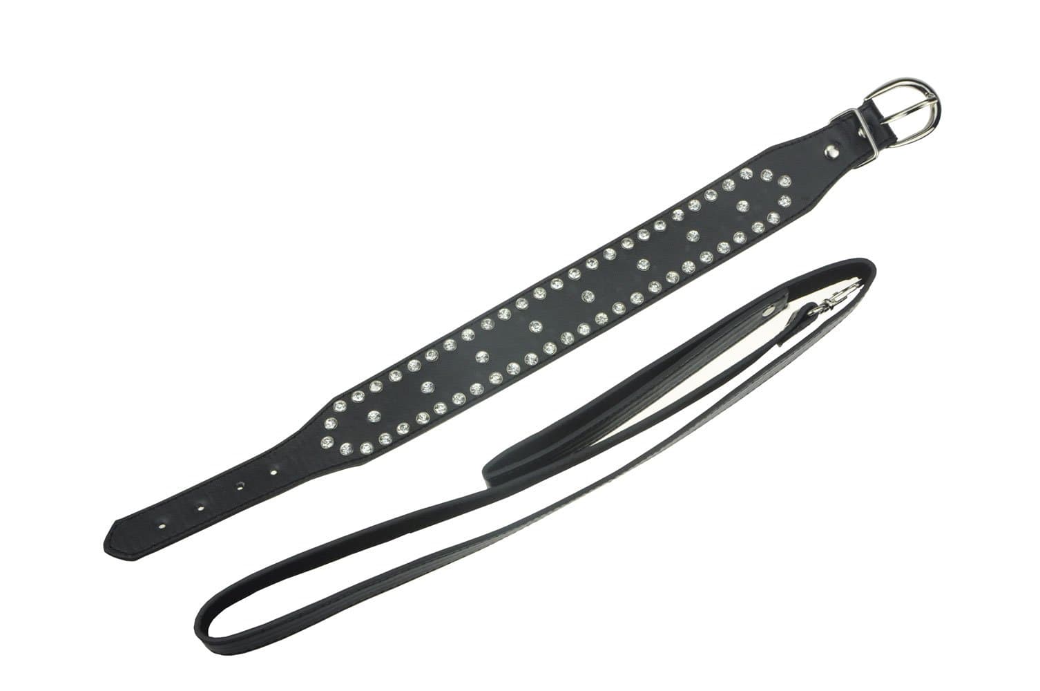 Magetefia Slave Leather Neck Collar with Big Diamond for Men or Woman (Black)