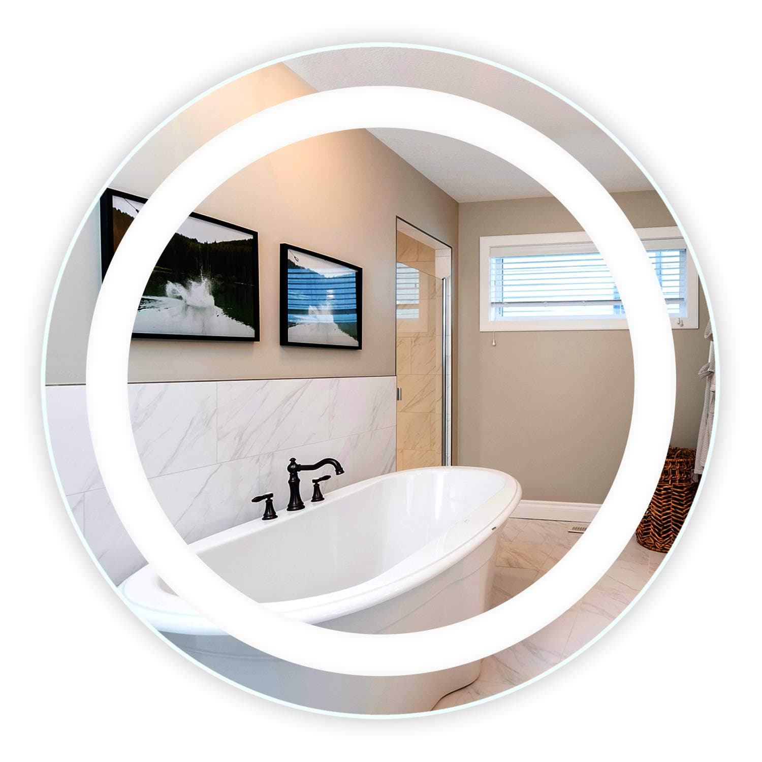 Mirrors & Marble Circular LED Vanity Mirror (40"), Front Lit Lighted Modern Anti Fog Glass for Entryway, Bedroom, Wall Mounting Home Décor Glass for Bathroom Over Sink