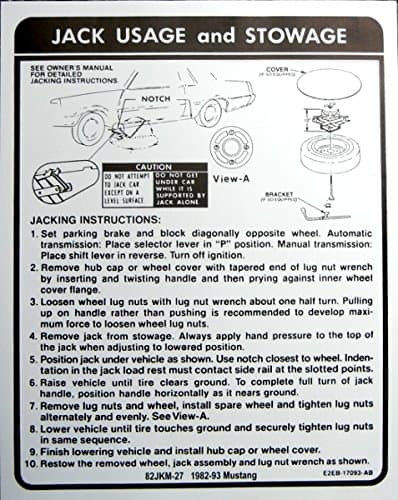 1982 1983 1984 1985 1986 1987 1988 1989 1990 1991 1992 1993 FORD MUSTANG JACKING INSTRUCTIONS & STOWAGE DECAL - STICKER Paperback – Unabridged, January 1, 1993