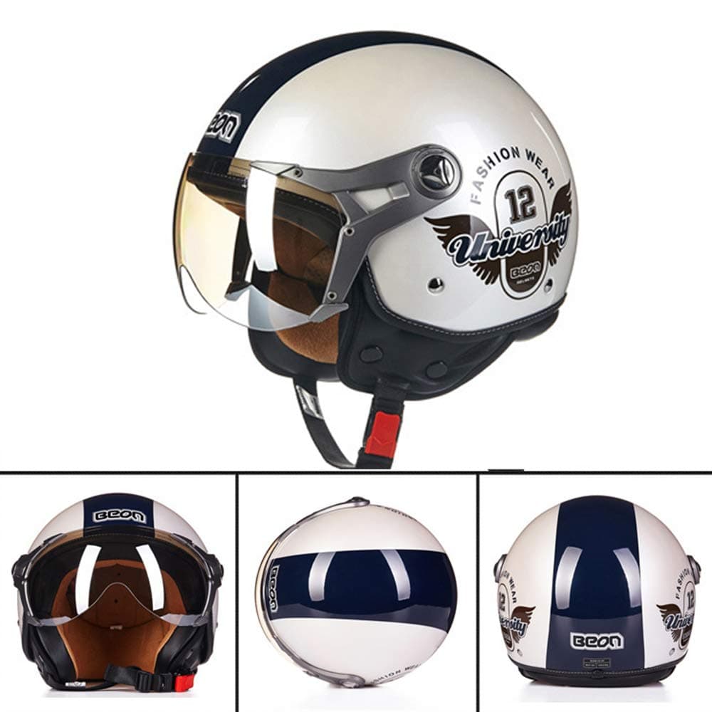 QMHG Motorcycle Helmet Beon Half Helmets Drop-Proof Crash Lining Detachable Suitable for Bicycle Moto Ski Skateboard Motorbike Youth Adult Boy Girl Women Men Kids Children's,L