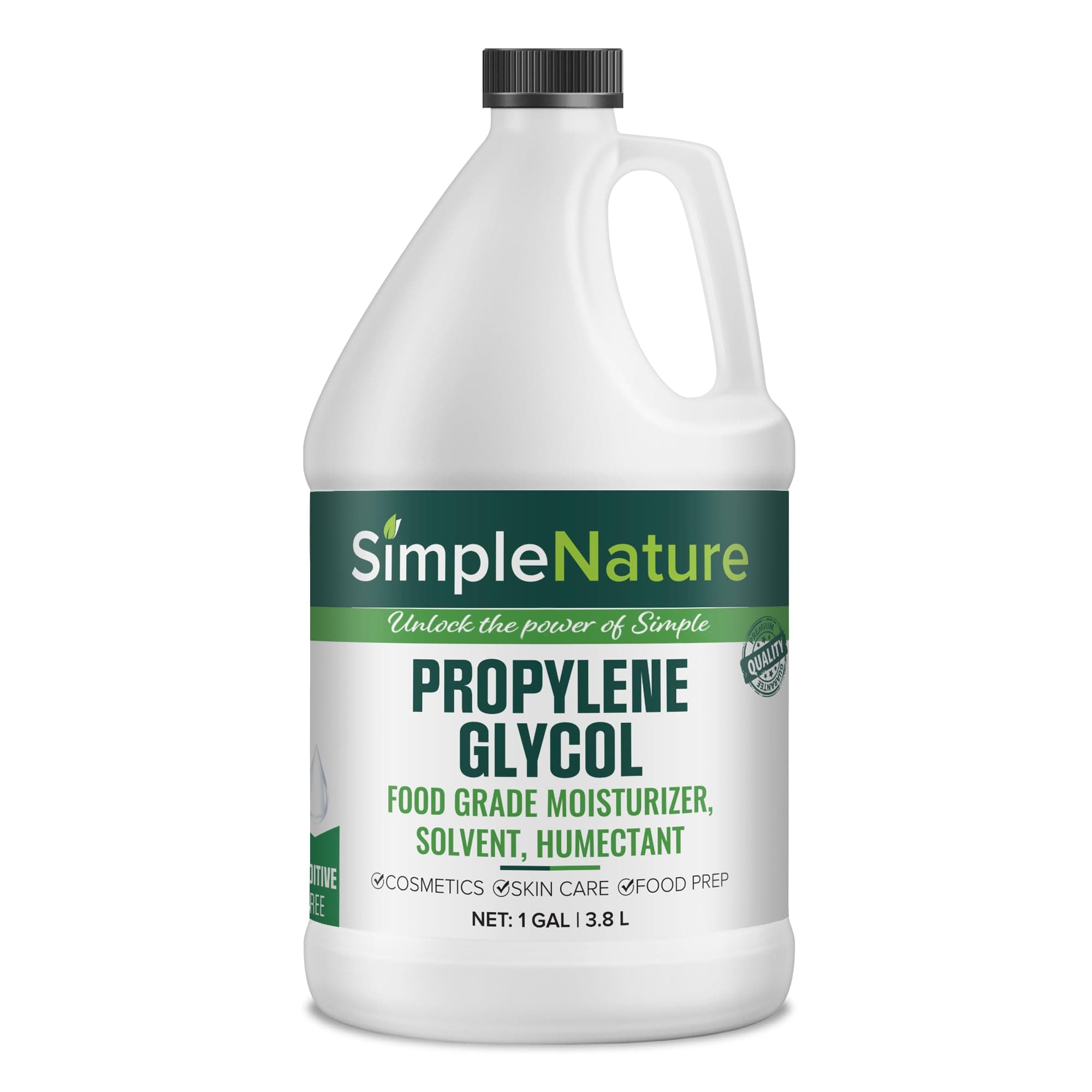Food Grade Propylene Glycol - 99.9% Purity - 1 Gallon - Ecofriendly, Non-GMO Moisturizer, Solvent, Emulsifier, Humectant - Soaps, Lotions, Antifreeze, Fog Machines