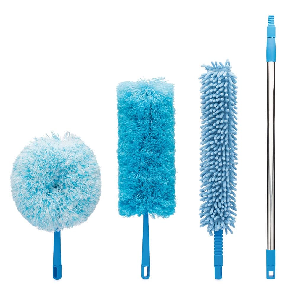 High Reach Microfiber Duster with Extension Pole, 50" Telescopic Pole | for High Ceilings up to 12 feet | Fluffy Cobweb Duster, XL Feather Duster, Hand Duster, High Ceiling & Fan Duster, Baseboard