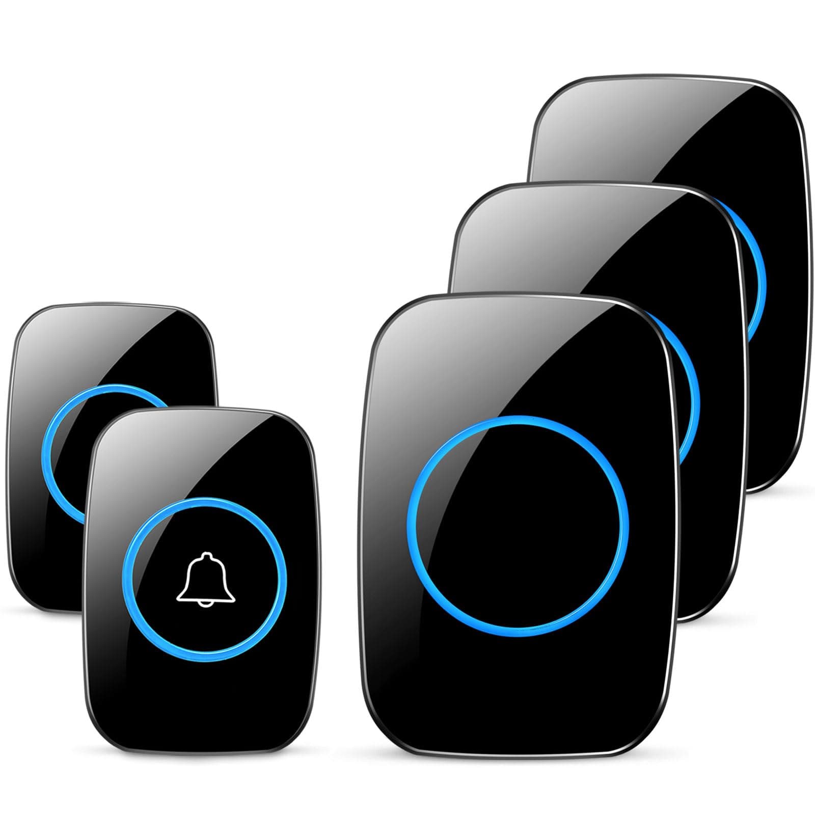 Wireless Doorbell, 1PlusOne Waterproof Door Chime Kit Includes Push Button and Plug-in Receiver, Over 1000 feet Range, CD Quality Sound and LED Flash (Mini Size, 2 Transmitter + 3 Receiver Black)