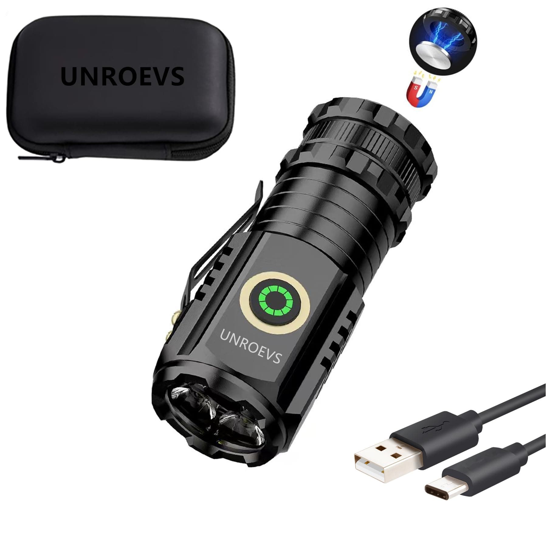 Mini Flashlight 2550 Lumens Rechargeable USB C Charging, Small Flashlights High Lumens 5 Modes, Pocket Light with Clip, Magnetic Flash Light for EDC,Camping, Hiking,Emergency