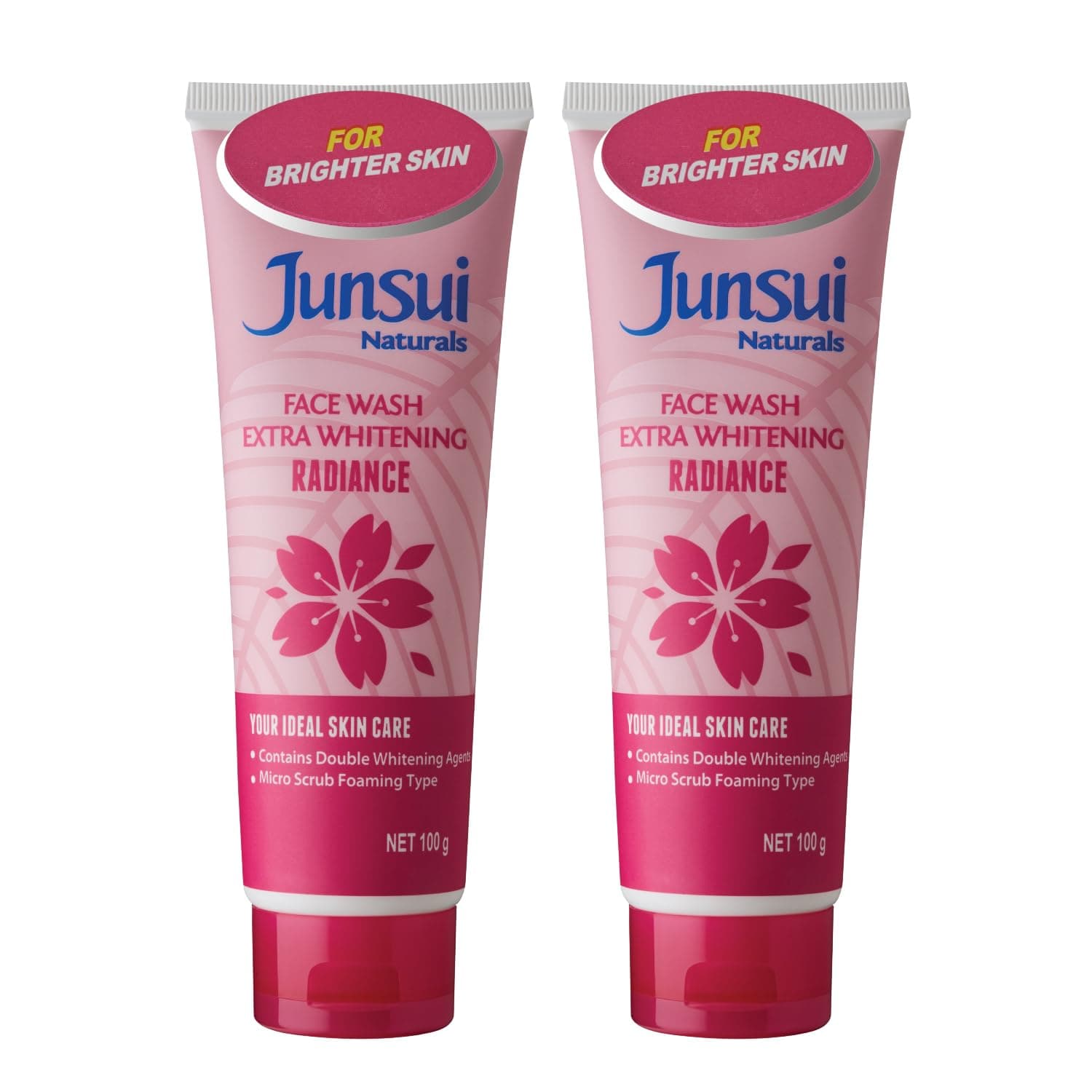Junsui Naturals Radiance Face Wash for Brighter Skin 100g (Pack of 2) | Contains Double Whitening Agents from Sakura and Yam Bean extract