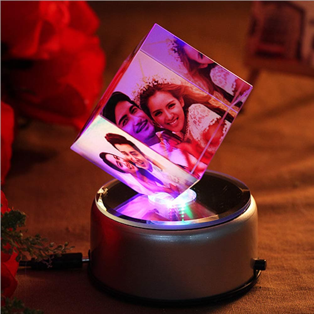 Junmei Custom 3D Crystal Photo Cube Personalized Engraved Laser Etching Picture in Crystal Wedding & Birthday Gifts - Free Custom Made Any 3 Picture