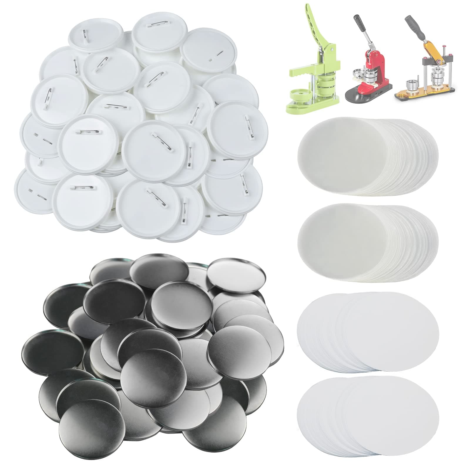 100 Sets 75mm(3 inch) Button Parts for Button Maker Machine 75mm, Round Badge Button Making Supplies Blank Pin Back, Includes Metal Cover, Plastic Button Back Cover, Clear Film&Blank Paper